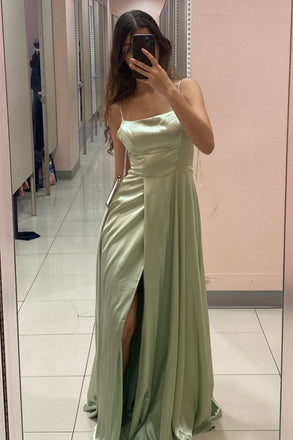 Sexy Spaghetti Strap Sleeveless Mermaid Satin Long Prom Dresses For Party, PG968