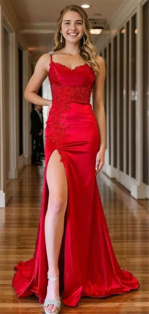 Sexy Spaghetti Strap Mermaid Sleeveless Prom Dresses With Front Slit For Party, PG159