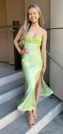 Cute Spaghetti Strap Sleeveless Mermaid Satin Long Prom Dresses For Party, PG775