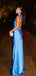 Simple Halter Sleeveless Mermaid Satin Long Prom Dresses For Party, PG423