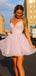 Shiny V-neck Spaghetti Strap Sleeveless A-line Tulle Short Homecoming Dresses For Party, PGH363