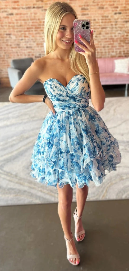 Elegant Sweetheart Short Sleeveless Chiffon A-line Homecoming Dresses For Party, PGH319