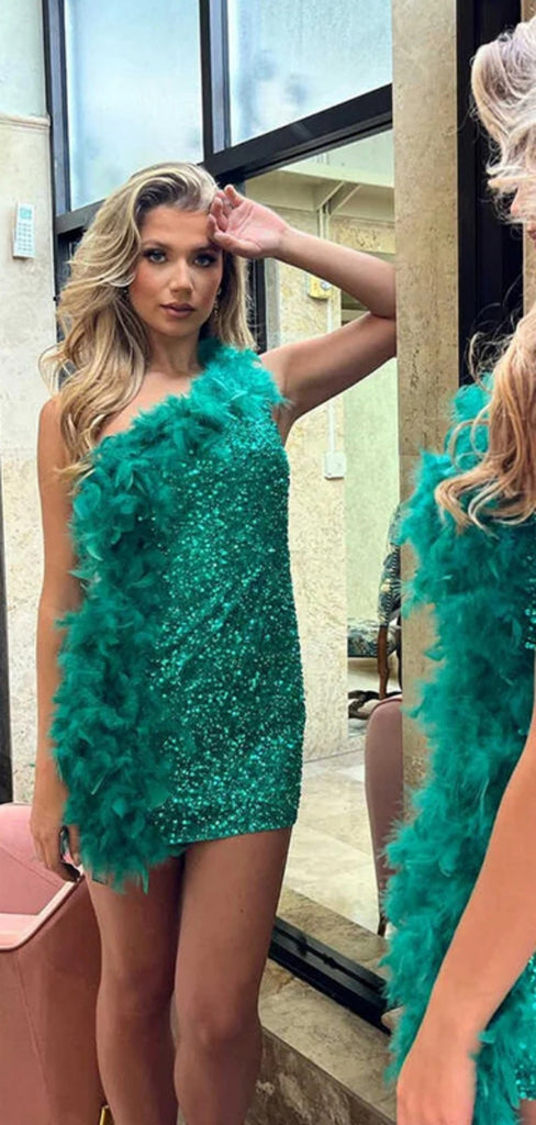 Sexy One-shoulder Sleeveless Short Mermaid Sequin Homecoming Dresses For Party, PGH267