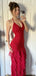 Elegant Spaghetti Strap Sleeveless Mermaid Satin Long Prom Dresses For Party, PG586