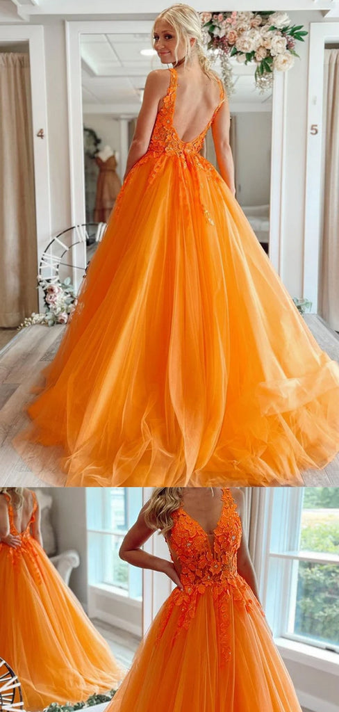 Gorgeous V-neck Sleeveless A-line Long Prom Dresses With Trailing For Party, PG199