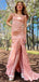 Sexy Spaghetti Strap Sleeveless Mermaid Satin Long Prom Dresses With Trailing For Party, PG231