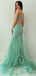 Gorgeous Spaghetti Strap Sleeveless Tulle Mermaid Lace Long Prom Dresses With Trailing For Party, PG240