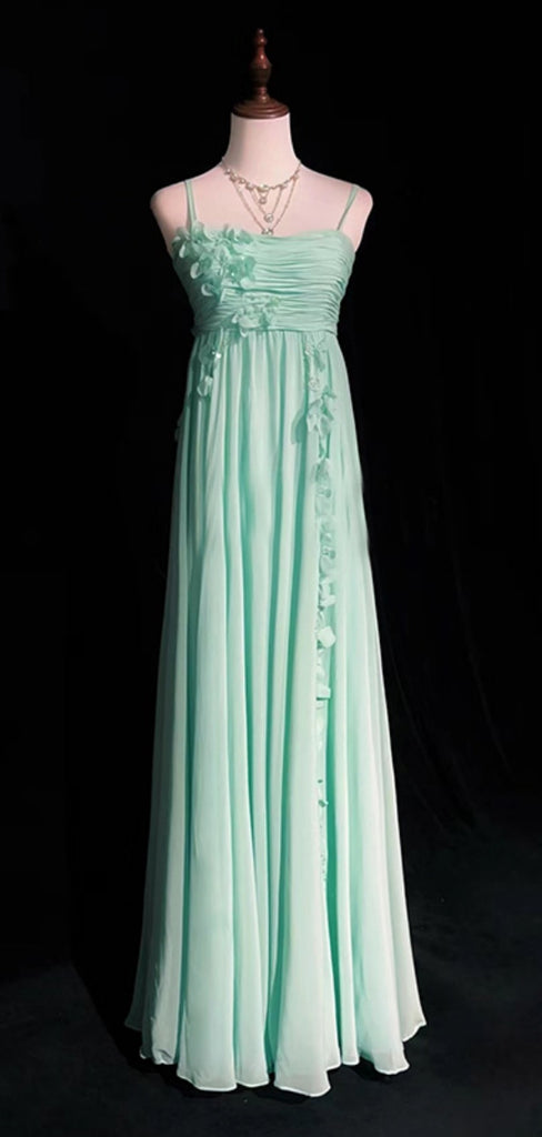 Simple Spaghetti Strap Sleeveless A-line Chiffon Long Prom Dresses For Party, PG279