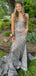 Sexy V-neck Sleeveless Mermaid Sequin Long Prom Dresses With Trailing For Party, PG227