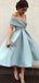 Formal Off-shoulder Sleeveless A-line Satin Tea-length Homecoming Dresses For Party, PGH371