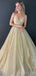 Formal Spaghetti Strap V-neck Sleeveless A-line Tulle Long Prom Dresses For Party, PG259