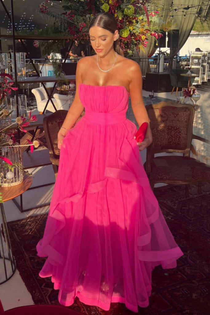 Formal Sweetheart Sleeveless A-line Tulle Long Prom Dresses For Party, PG662