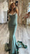 Sexy Spaghetti Strap Sleeveless Mermaid Satin Long Prom Dresses For Party, PG749