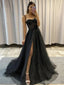 Formal Spaghetti Strap Sleeveless A-line Tulle Long Prom Dresses With Slit For Party, PG351