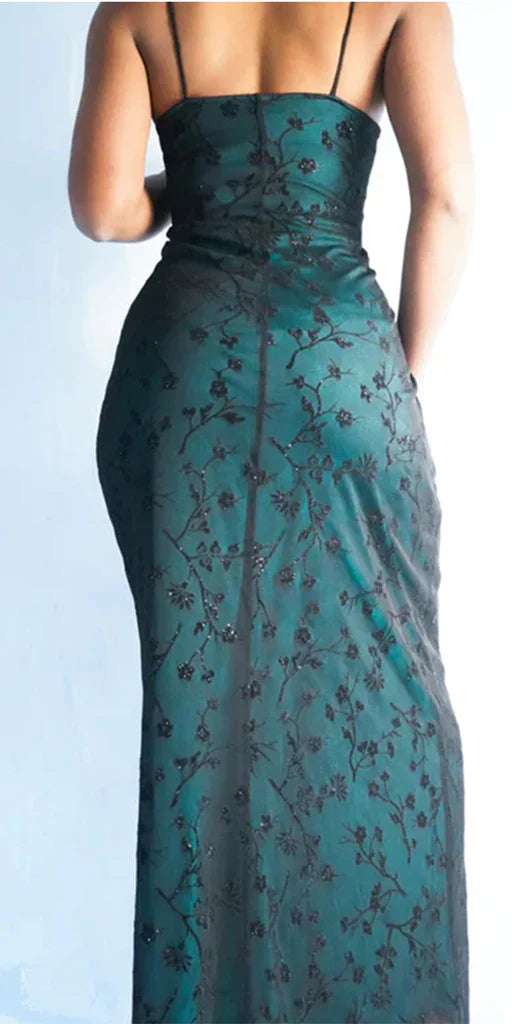 Sexy Spaghetti Strap Sleeveless Mermaid Satin Long Prom Dresses For Party, PG553