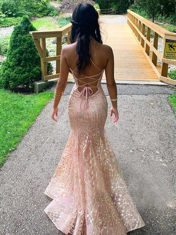 Sexy Spaghetti Strap V-neck Mermaid Sleeveless With Trailing Long Prom Dresses For Party, PG139