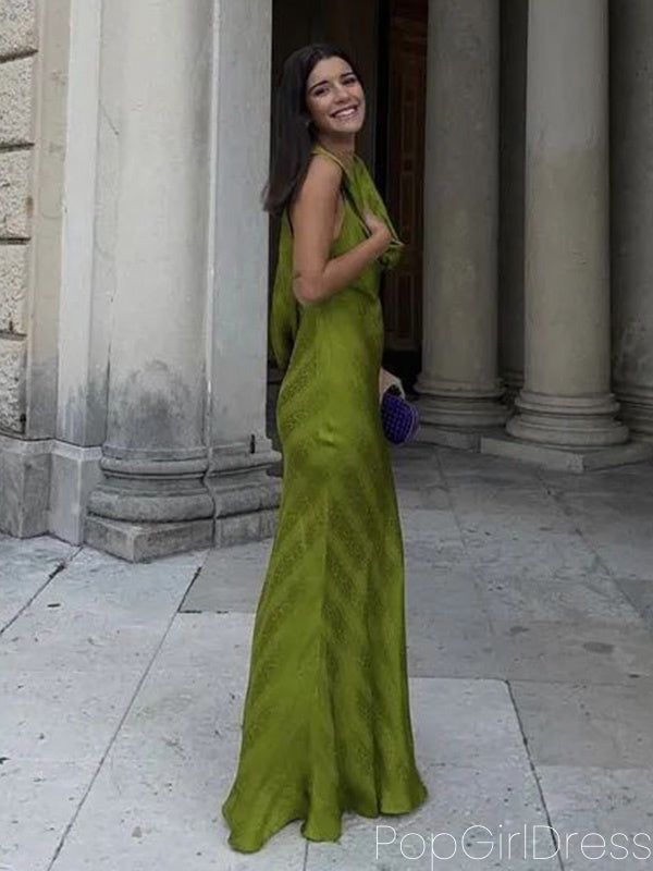 Simple Spaghetti Strap Sleeveless Mermaid Satin Long Prom Dresses For Party, PG541