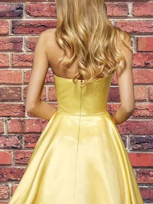 Casual Sweetheart Sleeveless Short Yellow A-line Homecoming Dresses, PGH25