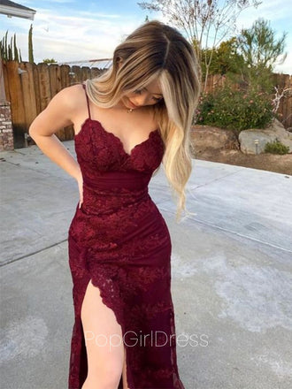 Elegant Spaghetti Strap Sleeveless Mermaid Lace Long Prom Dresses For Party, PG513