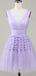 Gorgeous V-neck Sleeveless Short A-line Purple Homecoming Dresses, PGH56