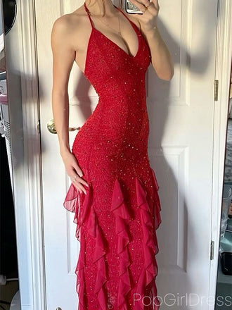 Elegant Spaghetti Strap Sleeveless Mermaid Satin Long Prom Dresses For Party, PG586
