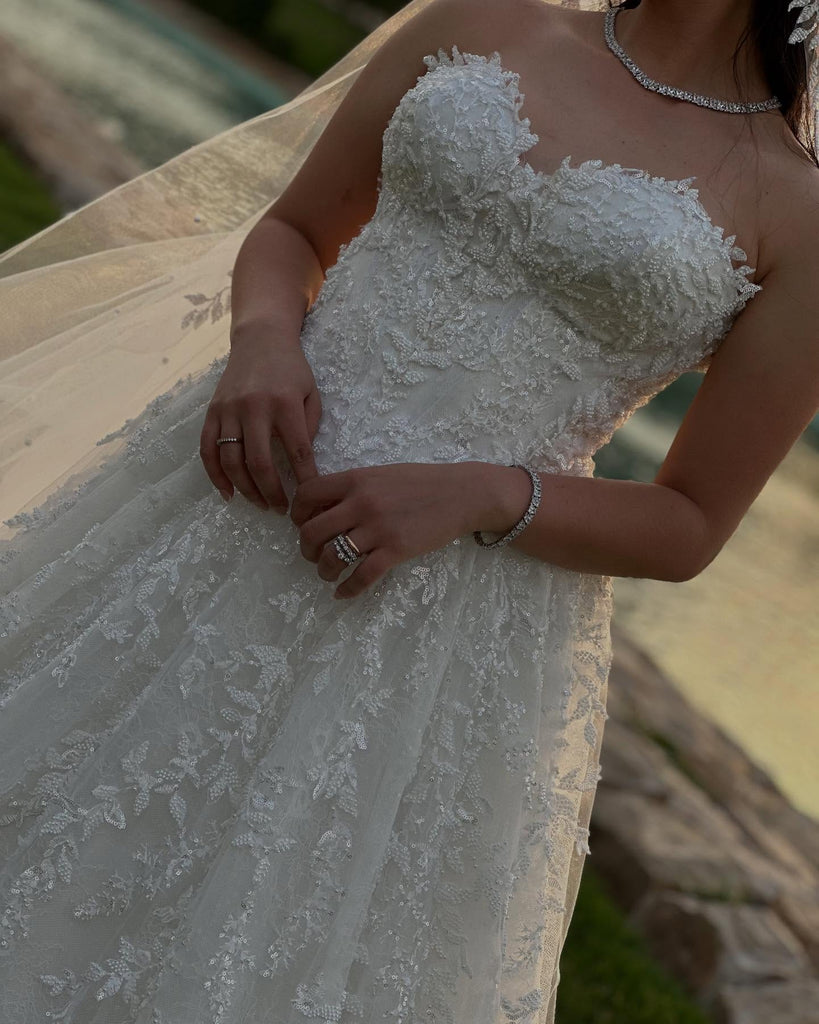 Elegant White Sweetheart Sleeveless A-Line Long Wedding Dresses With Sweep Trailing,PGW27