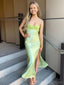 Cute Spaghetti Strap Sleeveless Mermaid Satin Long Prom Dresses For Party, PG775