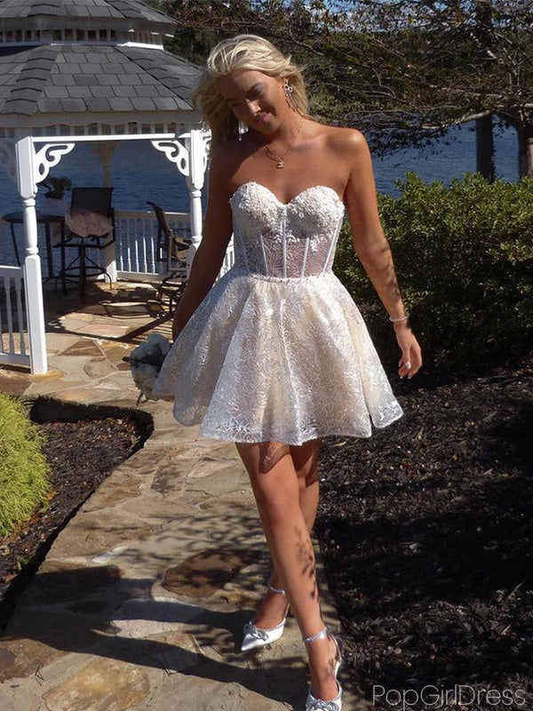 Elegant Sweetheart Sleeveless Short A-line White Homecoming Dresses For Party, PGH103