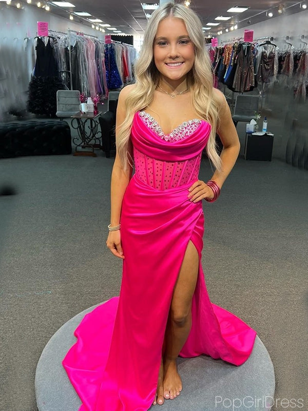 Sexy Sweetheart V-neck Mermaid Sleeveless With Side Slit Long Prom Dresses For Party, PG88