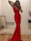 Sexy V-neck Sleeveless Mermaid Satin Long Prom Dresses With Trailing For Party, PG359