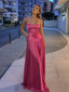Soft Spaghetti Strap Sleeveless A-line Satin Long Prom Dresses For Party, PG459