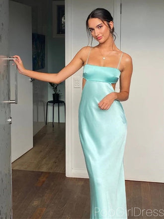 Sexy Spaghetti Strap Sleeveless Mermaid Satin Long Prom Dresses For Party, PG801