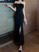 Sexy Sweetheart Sleeveless Mermaid Satin Black Long Prom Dresses With Slit For Party, PG347