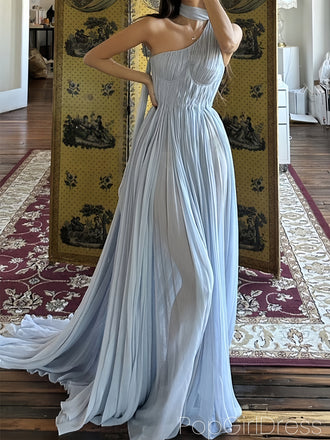 Soft Halter Sleeveless A-line Chiffon Long Prom Dresses For Party, PG1002