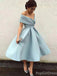 Formal Off-shoulder Sleeveless A-line Satin Tea-length Homecoming Dresses For Party, PGH371