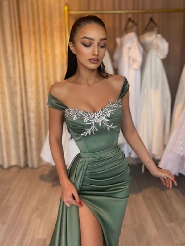 Sexy Spaghetti Strap Sleeveless Mermaid Prom Dresses With Front Split, PG28