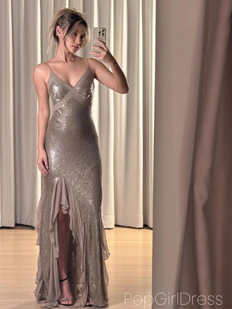 Shiny Spaghetti Strap Sleeveless Mermaid Sequin Long Prom Dresses For Party, PG976