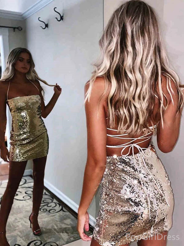 Sexy Spaghetti Strap Sleeveless Mermaid Sequin Homecoming Dresses For Party, PGH435