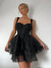 Sexy Spaghetti Strap Sleeveless A-line Tulle Black Short Homecoming Dresses For Party, PGH395