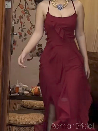 Sexy Spaghetti Strap Sleeveless Mermaid Chiffon Long Prom Dresses For Party, PG951