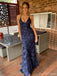 Floral Spaghetti Strap V-neck Sleeveless Mermaid Tulle Long Prom Dresses For Party, PG415