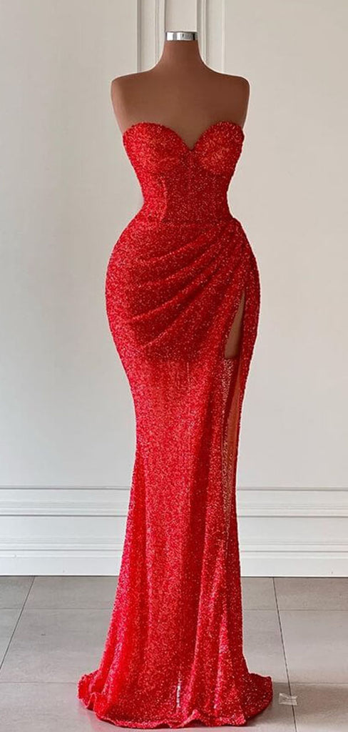 Sexy Sweetheart  Sleeveless Mermaid Long Prom Dresses With Side Split, PG12