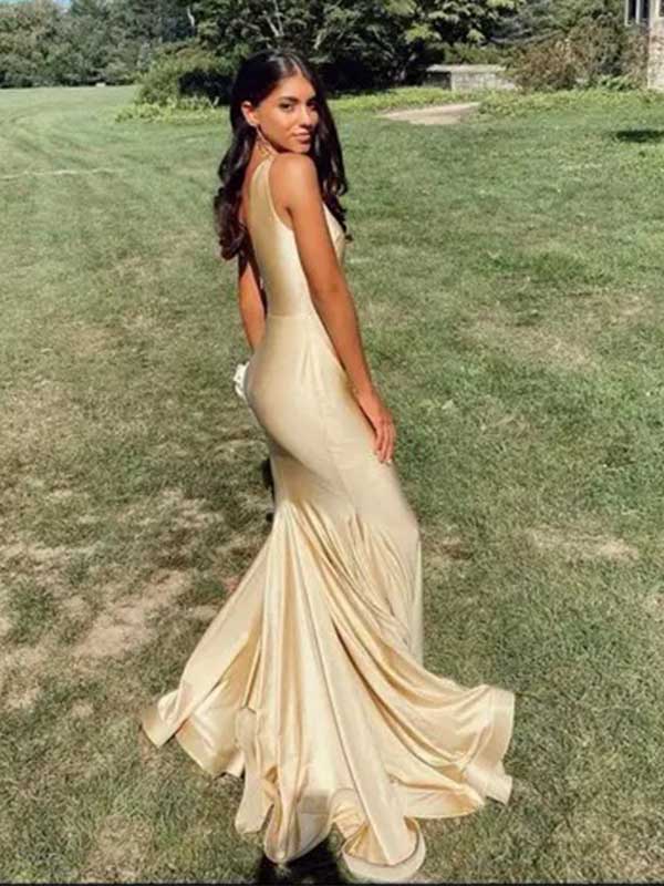 Sexy One-shoulder Sleeveless Mermaid Satin Long Prom Dresses With Trailing For Party, PG303