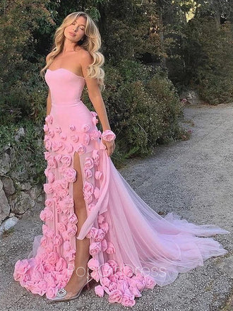 Cute Sweetheart Sleeveless Mermaid Crepe Pink Long Prom Dresses For Party, PG492