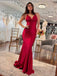 Sexy V-neck Spaghetti Strap Mermaid Sleeveless Prom Dresses With Trailing For Party, PG155