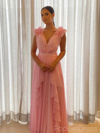 Elegant V-neck Sleeveless A-line Tulle Long Prom Dresses For Party, PG819