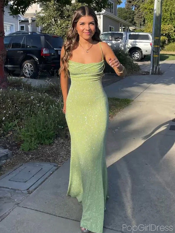 Sexy Spaghetti Strap Sleeveless Mermaid Long Prom Dresses, PG75