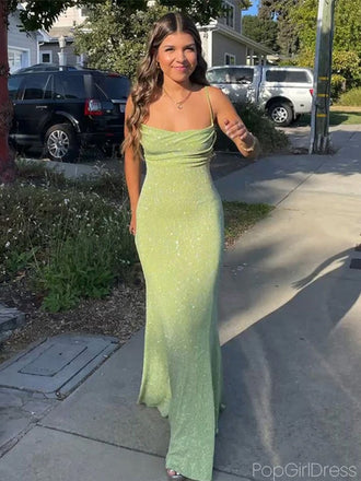 Sexy Spaghetti Strap Sleeveless Mermaid Long Prom Dresses, PG75