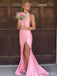 Sexy Halter Sleeveless Mermaid Satin Long Prom Dresses For Party, PG823