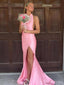 Sexy Halter Sleeveless Mermaid Satin Long Prom Dresses For Party, PG823